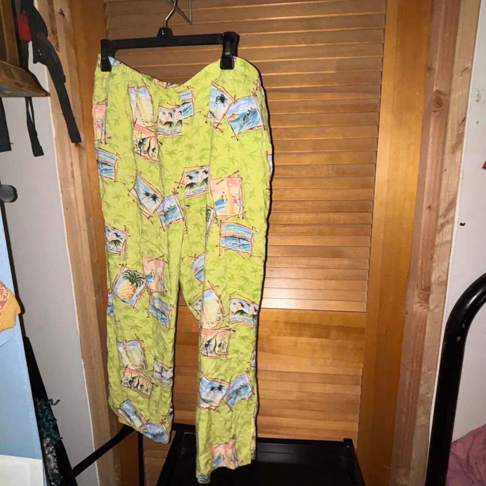 Weekend Clothes Line Pants Womens Large Yellow Pull On Elastic Waist Capri